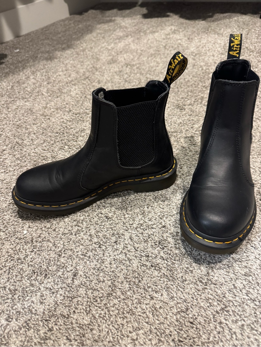 Dr. Martens Black Leather Chelsea Boots with Yellow Stitching
